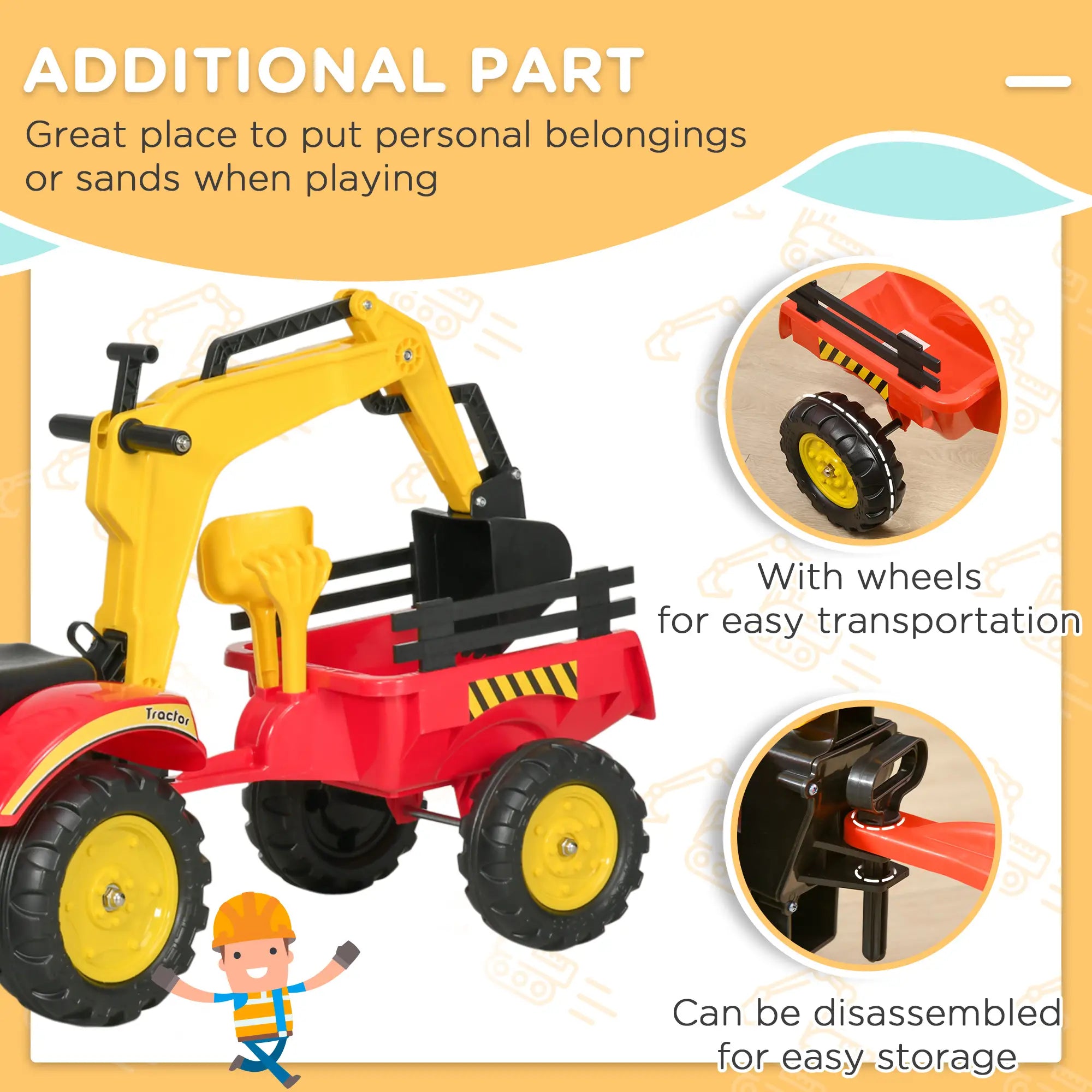 3 in 1 Kids Ride On Excavator Toy, 6 Wheels, Bulldozer with Trailer Toy Excavators at Gallery Canada
