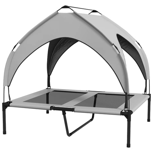 Raised Dog Bed, Cooling Cot with Canopy, Washable Mesh, Medium Large, Light Grey