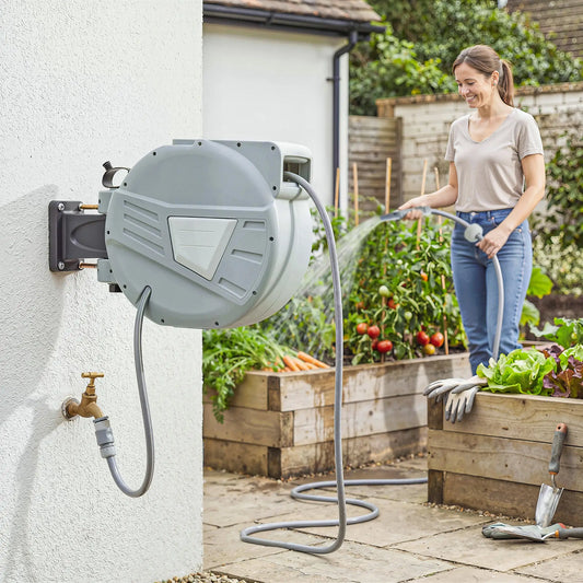 Retractable Garden Hose Reel, 1/2" x 98ft, Wall Mounted, Grey Garden Accessories Grey at Gallery Canada