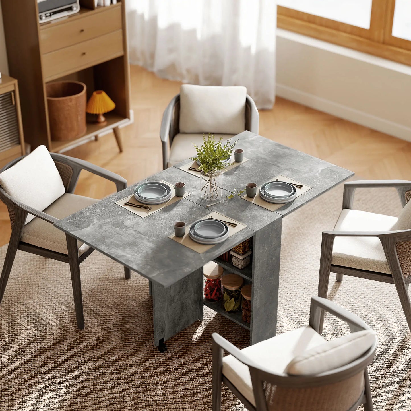 Extendable Dining Table, Collapsible w/ 2-Tier Shelves, Rolling Casters, Grey Bar Tables & Dining Tables at Gallery Canada
