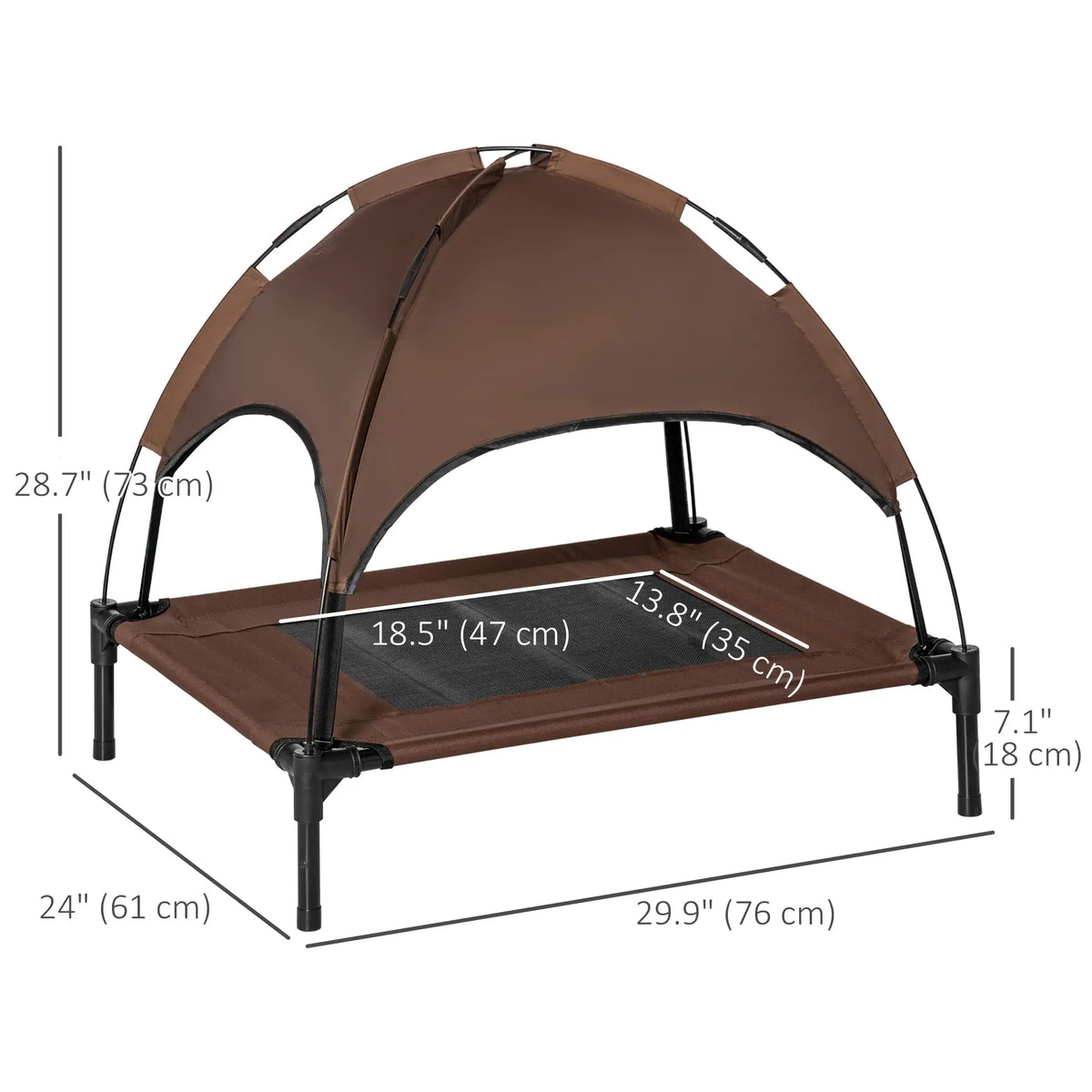 Elevated Dog Bed with Canopy, Portable Dog Cot, 30" x 24" x 29", Coffee Elevated Dog Beds at Gallery Canada