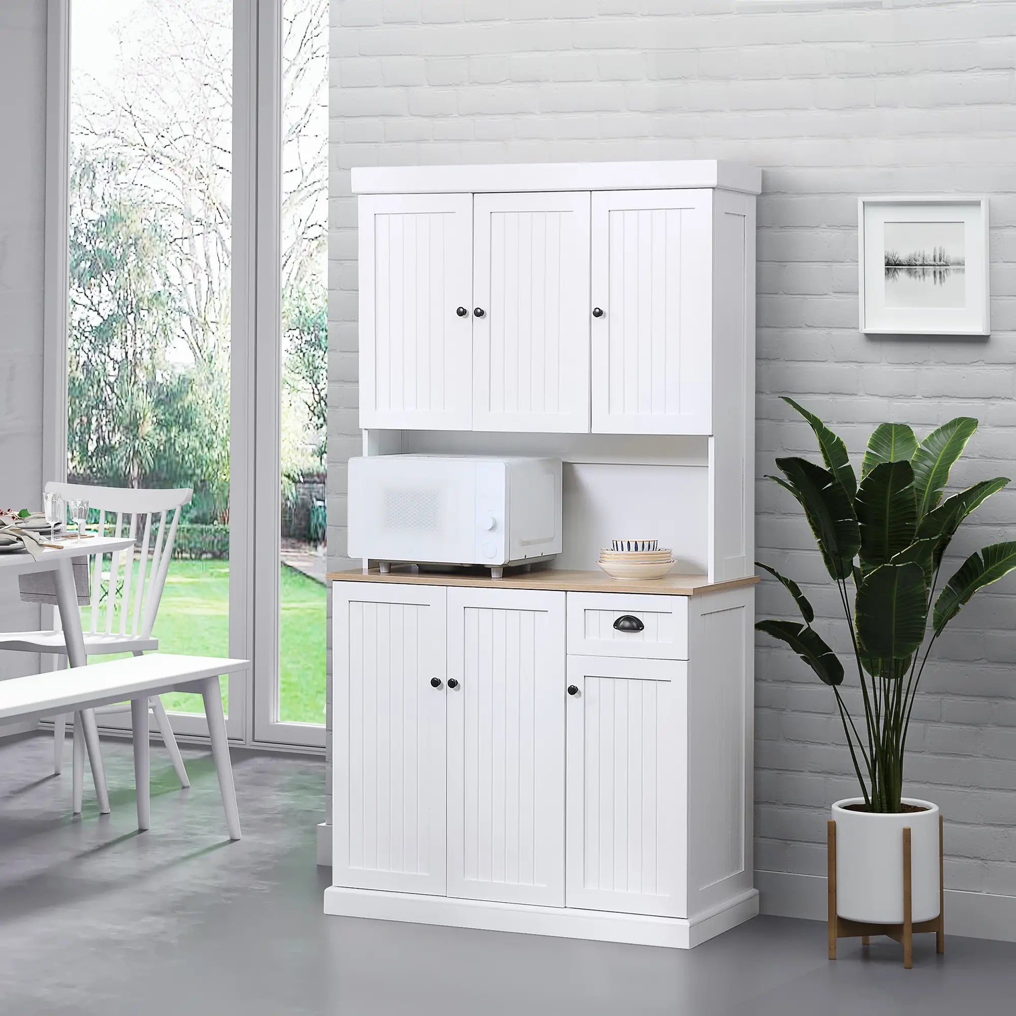 71 Kitchen Pantry Buffet, Hutch Storage Cabinet, Microwave Stand, Oak, White Kitchen Pantry Cabinets at Gallery Canada