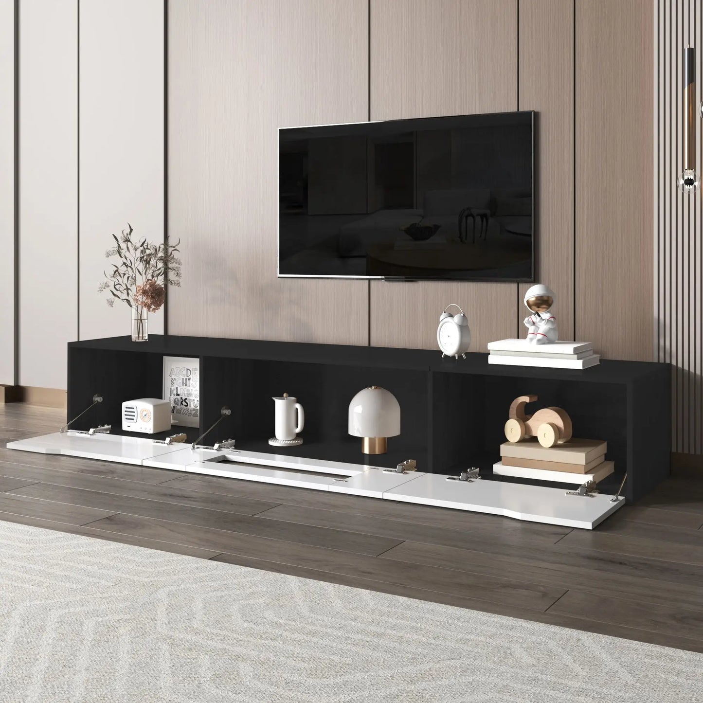 TV Stand With LED Lighting, Mounting Options, 71" L x 12" W x 12" H, Black+White TV Stands at Gallery Canada