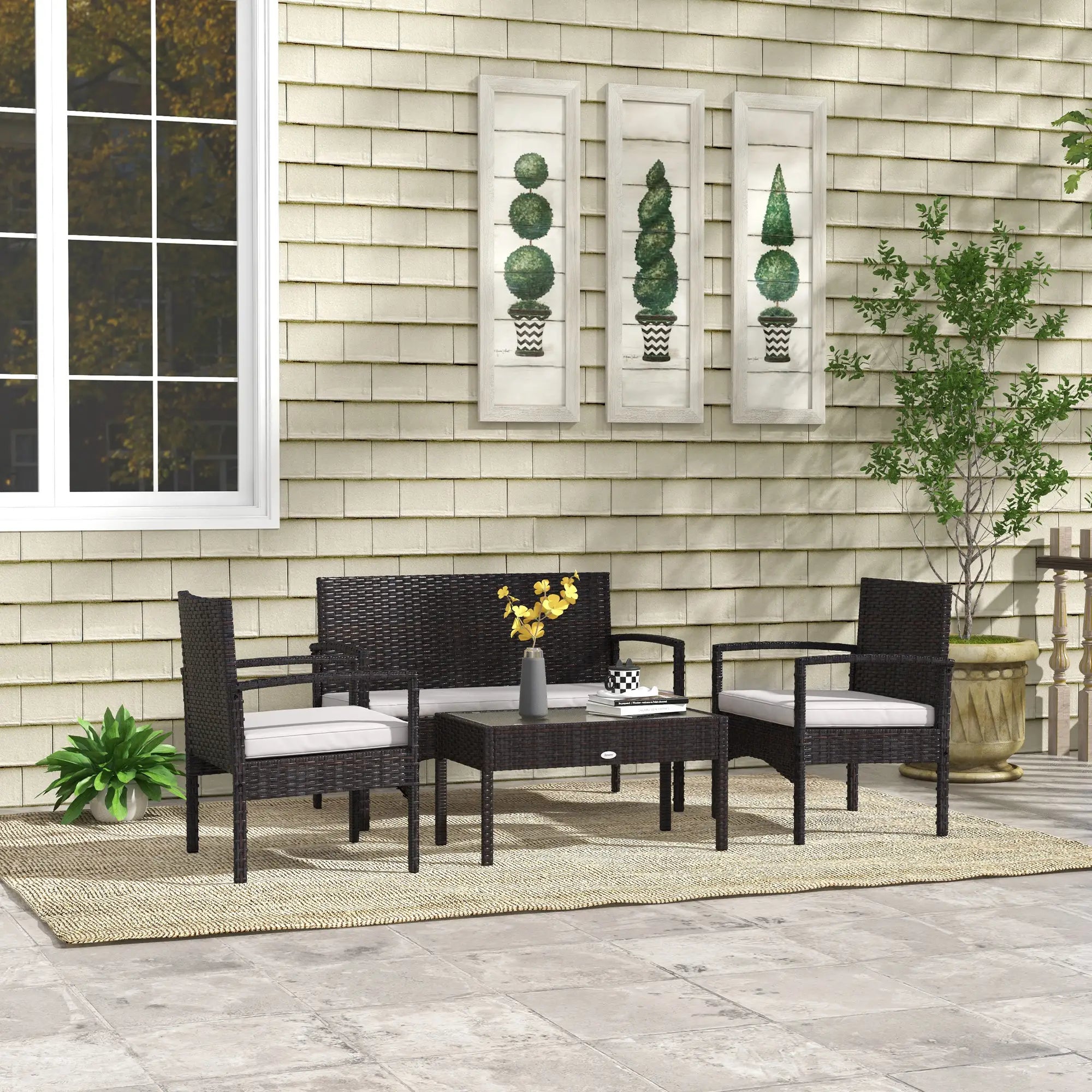 4-Piece Patio Furniture Set, Loveseat, Armchairs, Glass Table, White Patio Furniture Sets at Gallery Canada