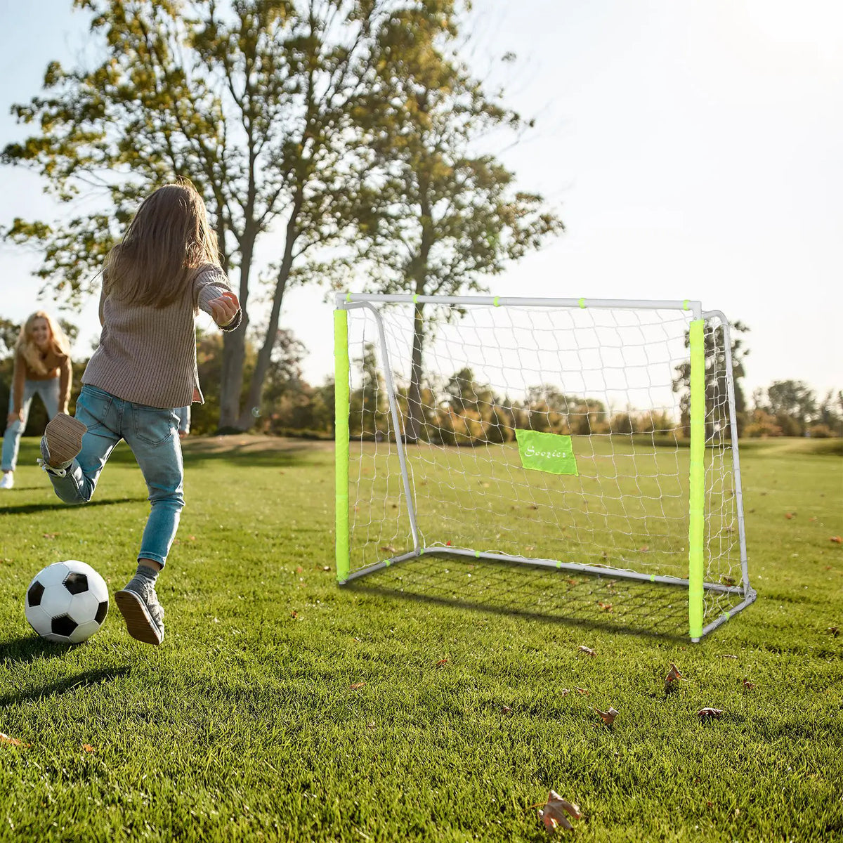 6ft x 4ft Soccer Goal Net, Metal Frame, PE Mesh, Ground Stakes, Yellow Football at Gallery Canada