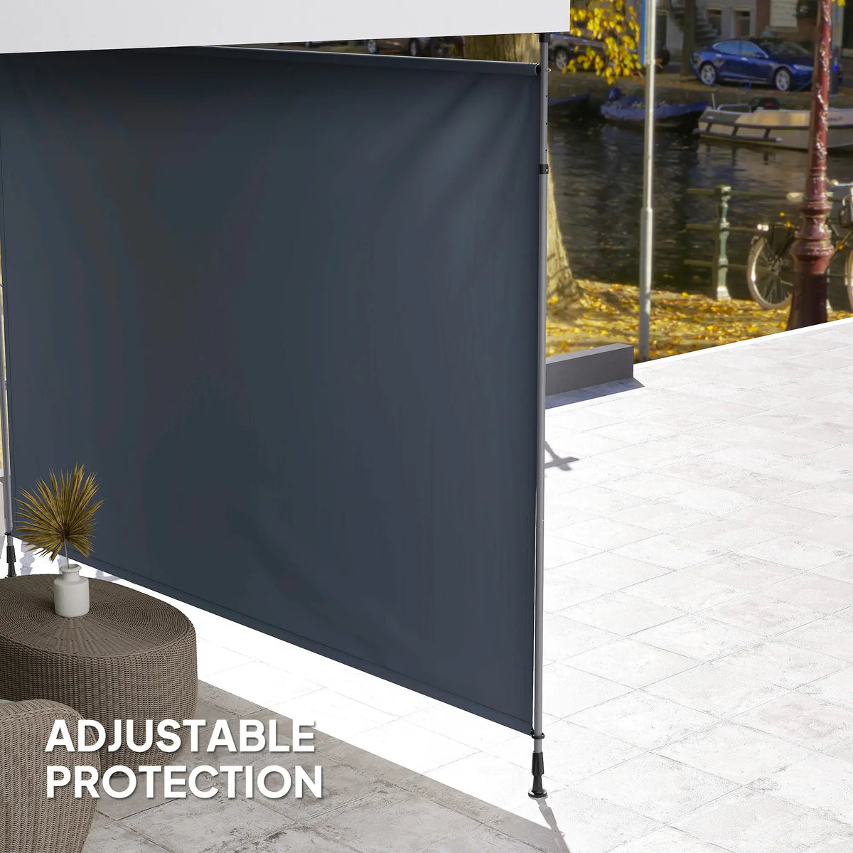 11.5' x 10' Manual Retractable Patio Awning, UPF30+ Water-Resistant, Dark Grey Patio Awnings at Gallery Canada