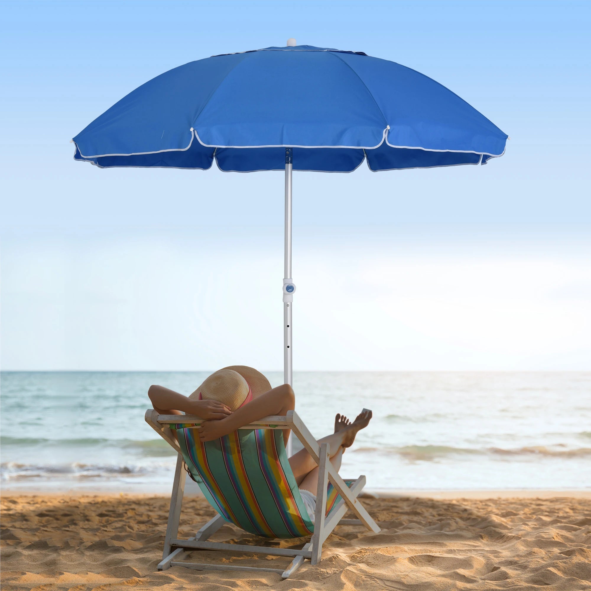 6.4ft Beach Umbrella, Aluminum Pole, Adjustable Tilt, Carry Bag, Blue Beach Umbrellas at Gallery Canada