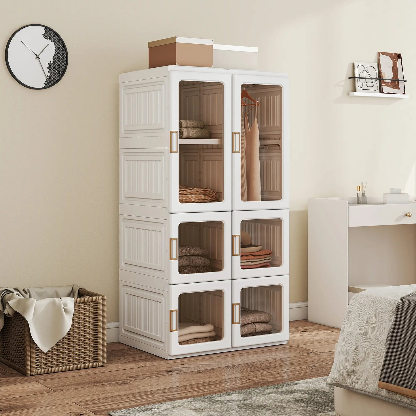 Portable Wardrobe, Foldable Plastic Closet, 5 Compartments, Hanging Rod, White Clothing Storage at Gallery Canada