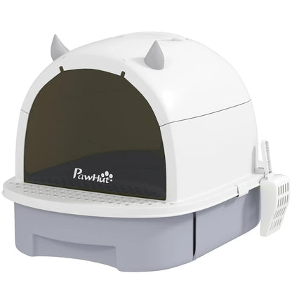 Cat Litter Box with Lid, Front Door Flap, Scoop, Grey Cat Litter Box Enclosures Grey, White, Black at Gallery Canada