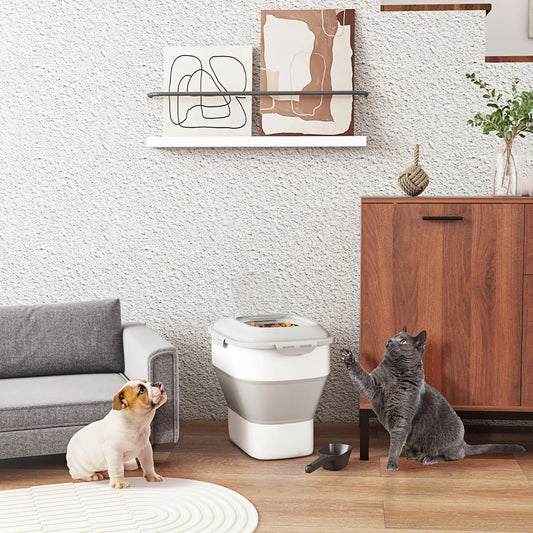 6-30lb Collapsible Dog Food Container, Airtight Lids, Wheels, Grey Dog Bowls Grey at Gallery Canada