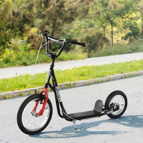 Youth Kick Scooter, Adjustable Handlebar, 16'' Inflatable Wheel, Black