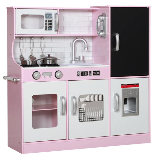 Kids Play Kitchen with Chalkboard, Ice Maker, Sink, Microwave