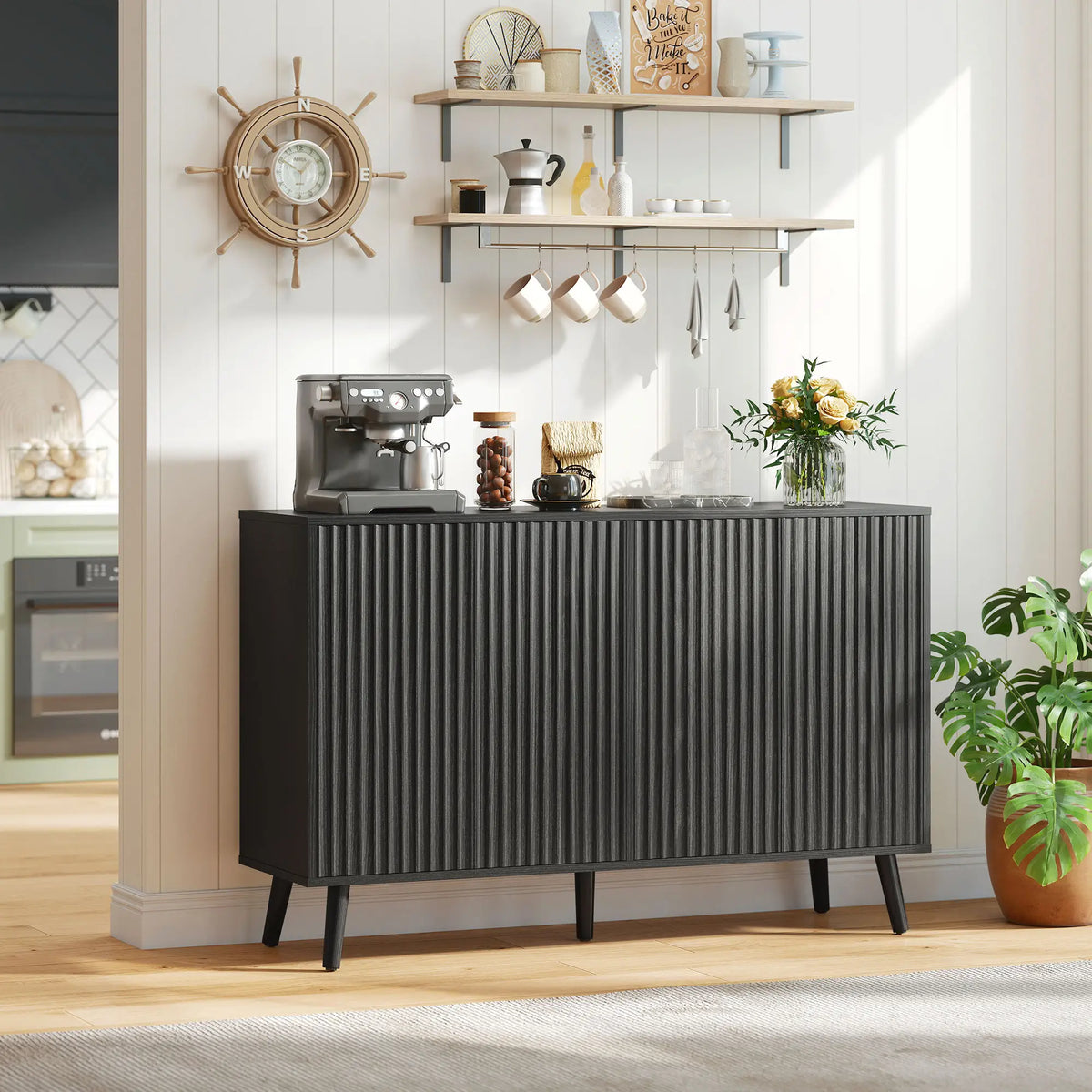 Buffet Cabinet with Storage, Modern Fluted Sideboard, Black Bar Cabinets at Gallery Canada
