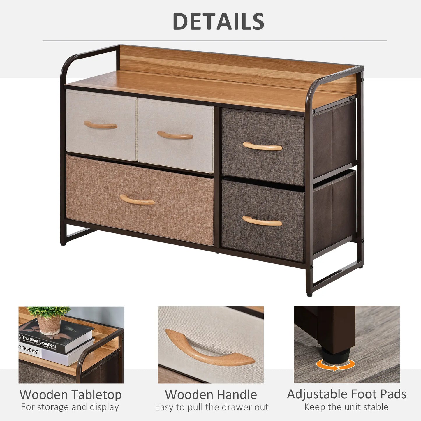 5-Bin Dresser Storage Tower, Fabric Bins with Metal Frame Storage Cabinets at Gallery Canada