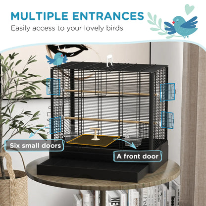 22" Bird Cage for Budgies, Finches, Canaries, Wooden Stand, White Bird Cages at Gallery Canada