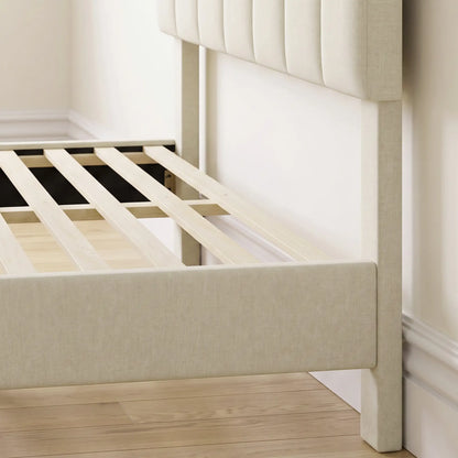 Queen Size Bed Frame, Adjustable Headboard, Linen-Feel Upholstered, Beige Bed Frames at Gallery Canada
