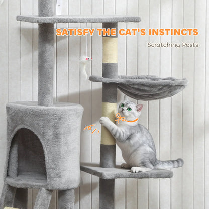 53" Cat Tree Tower, Scratching Posts, Condo, Hammock, Grey Cat Trees at Gallery Canada