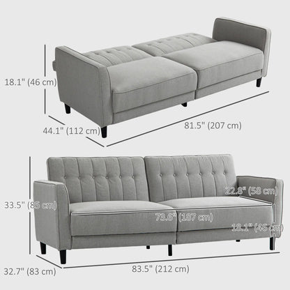 Convertible Bed with Couch, Button Tufted Fabric Sofa Bed, Adjustable Back, Grey 2-Seater Sofas at Gallery Canada