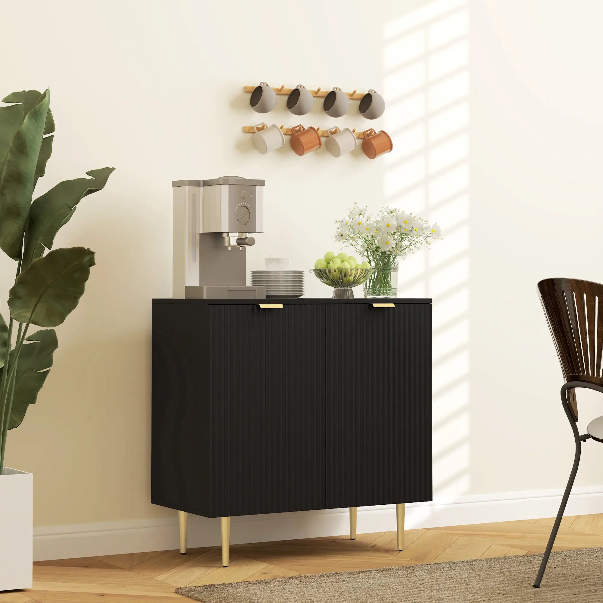 Modern Kitchen Storage Cabinet, Adjustable Shelves, Metal Legs, Black Bar Cabinets at Gallery Canada