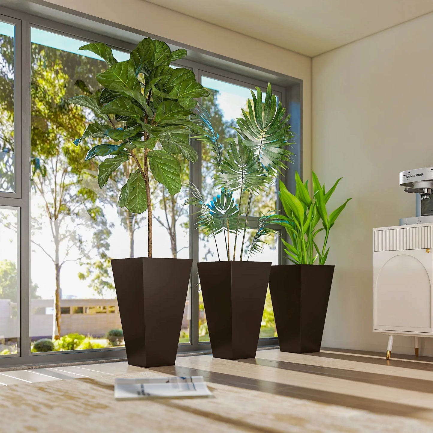 28" Tall Garden Plastic Planters, Set Of 3, Brown Planter Set at Gallery Canada