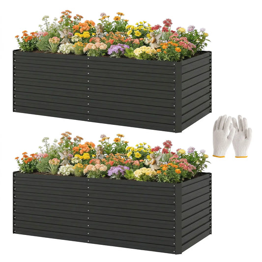 Galvanised Raised Garden Bed Set, 6 x 3 x 2 ft, Dark Grey Galvanized Planter Boxes Dark Grey at Gallery Canada
