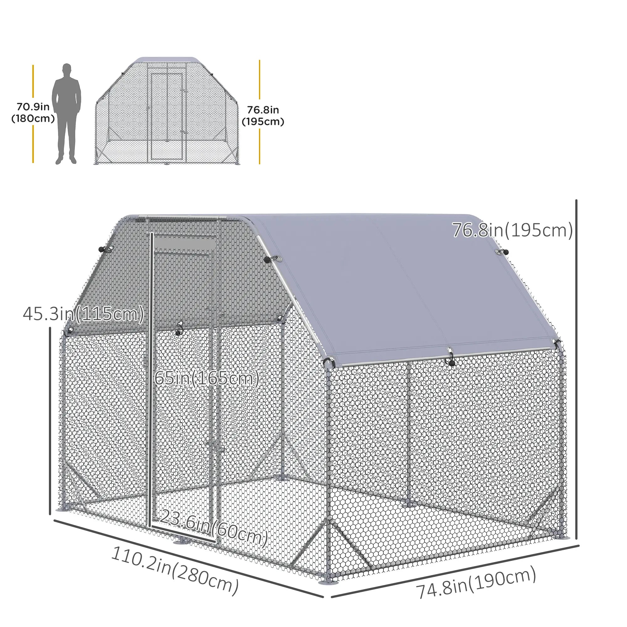 Large Metal Chicken Coop, Walk-In Poultry Enclosure, 9.2' x 6.2' x 6.5', Silver Chicken Coops at Gallery Canada