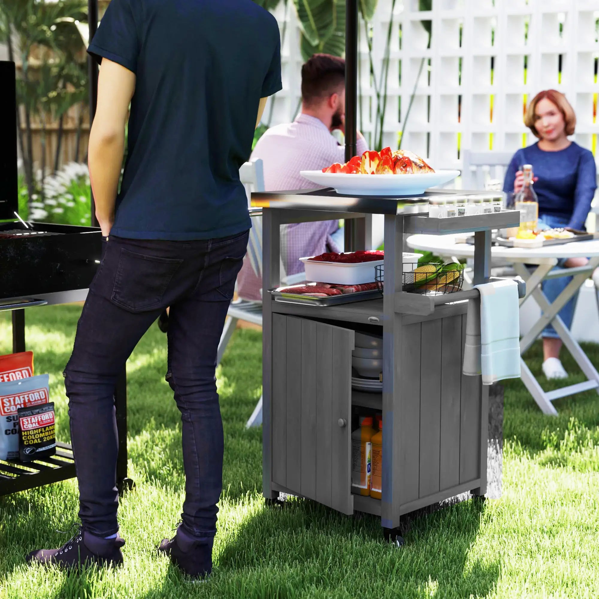 Grill Table With Stainless Steel Top, Pizza Oven Table, Storage Cabinet, Dark Grey Outdoor Grill Carts at Gallery Canada