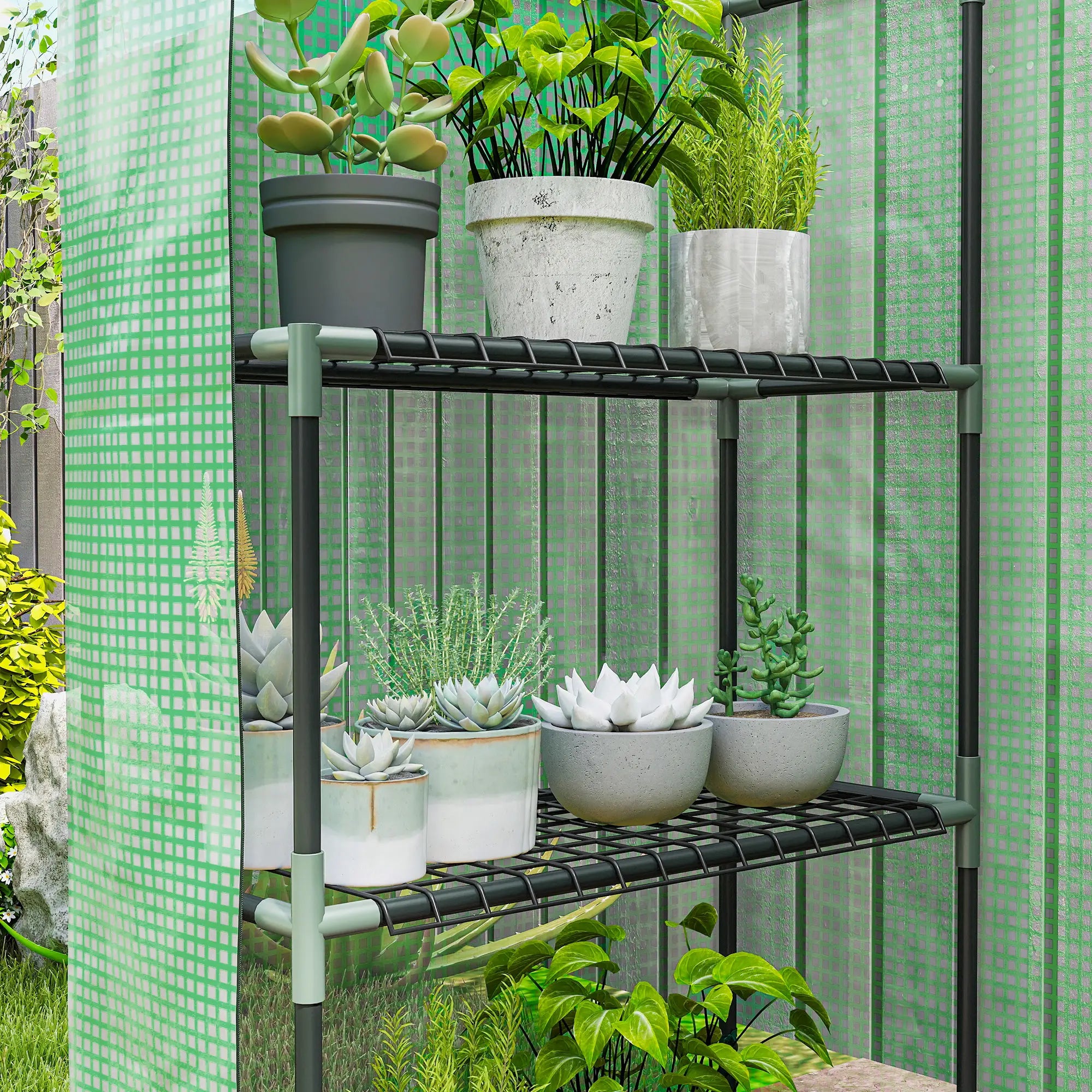 3-Tier Mini Greenhouse, 4 Shelves, Roll-Up Door, 56