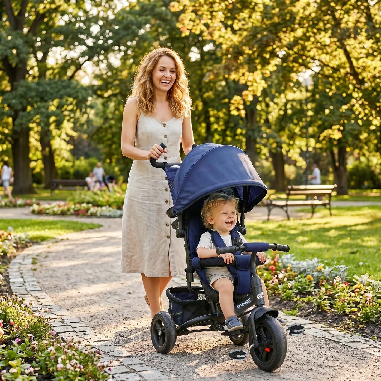 6 in 1 Tricycle for Toddlers, Parent-Push Handle, Dark Blue Tricycles for Kids at Gallery Canada