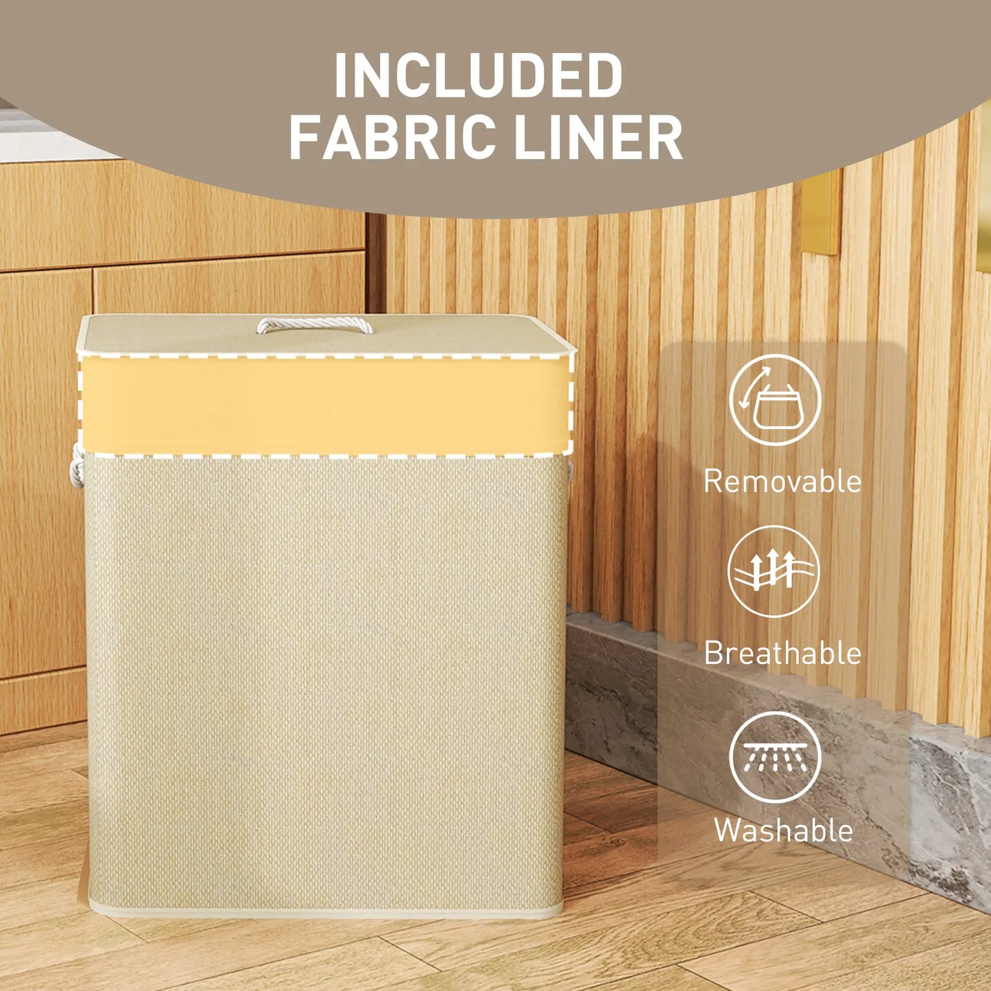Double Laundry Basket with Lid, 100L Bamboo Hamper, Natural Clothing Storage at Gallery Canada