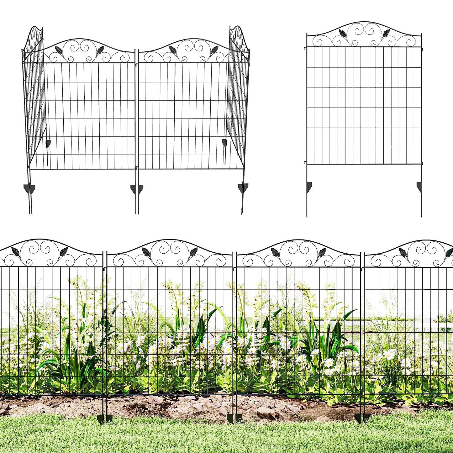 Garden Decorative Fence, 4 Panels 44in x 12ft, Steel Wire Border Edging Garden Fences at Gallery Canada