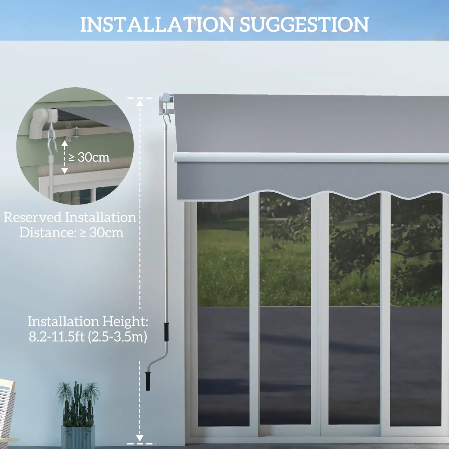 13' x 8' Manual Retractable Patio Awning, Sun Shade, Aluminum Frame, Grey Deck Awnings at Gallery Canada