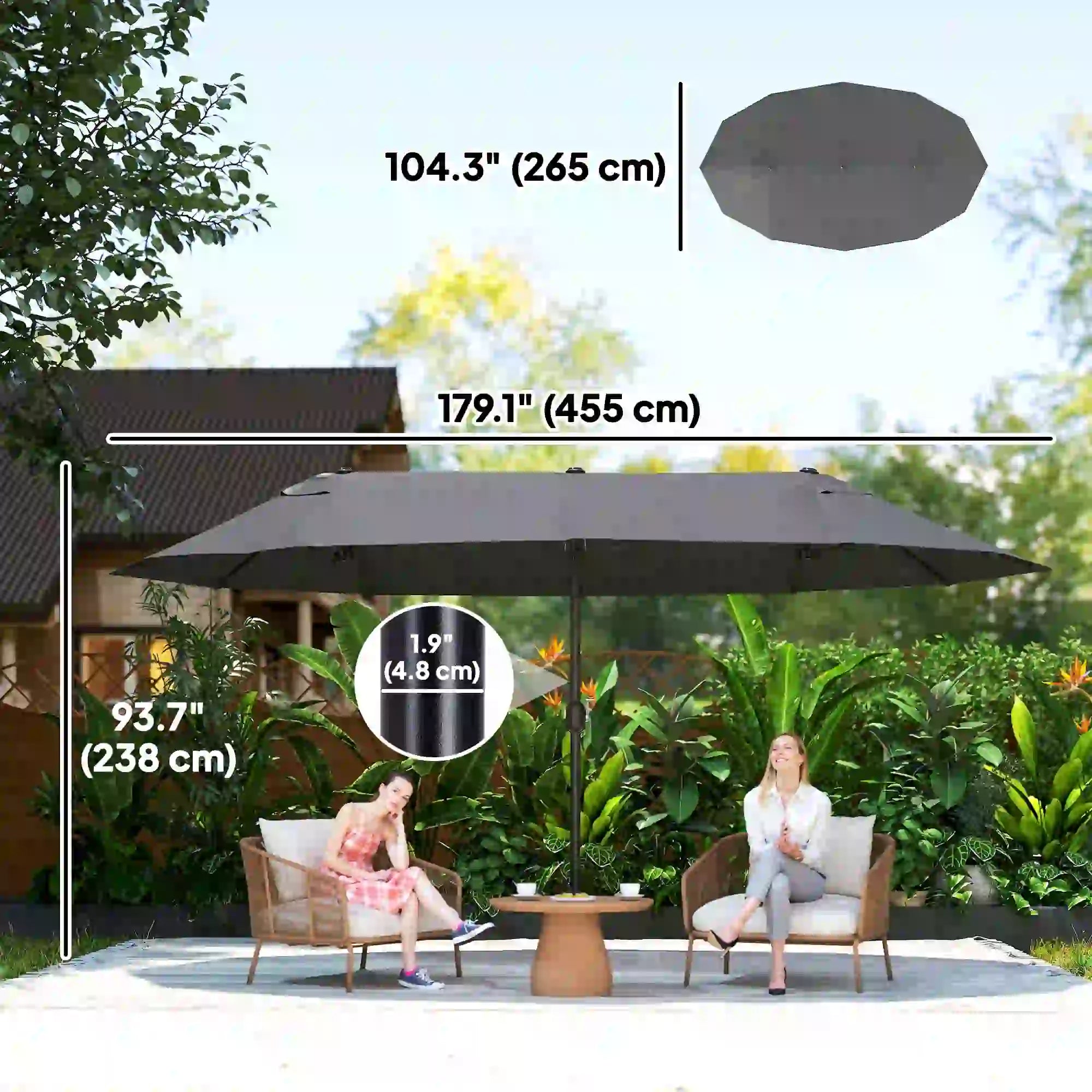 Double-Sided Patio Umbrella Sun Shade, Grey Sun Umbrellas at Gallery Canada