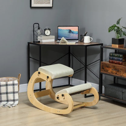 Ergonomic Kneeling Chair, Adjustable Rocking Wood Stool, Cream White Office Chairs at Gallery Canada