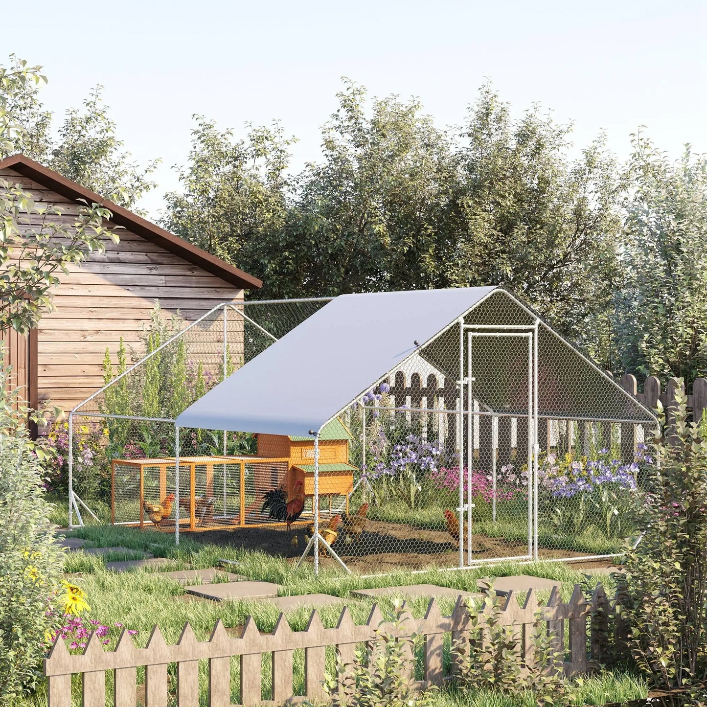 9.8' x 13.1' x 6.6' Chicken Coop, Outdoor Hen House, Cover, Lockable Door Chicken Coops at Gallery Canada