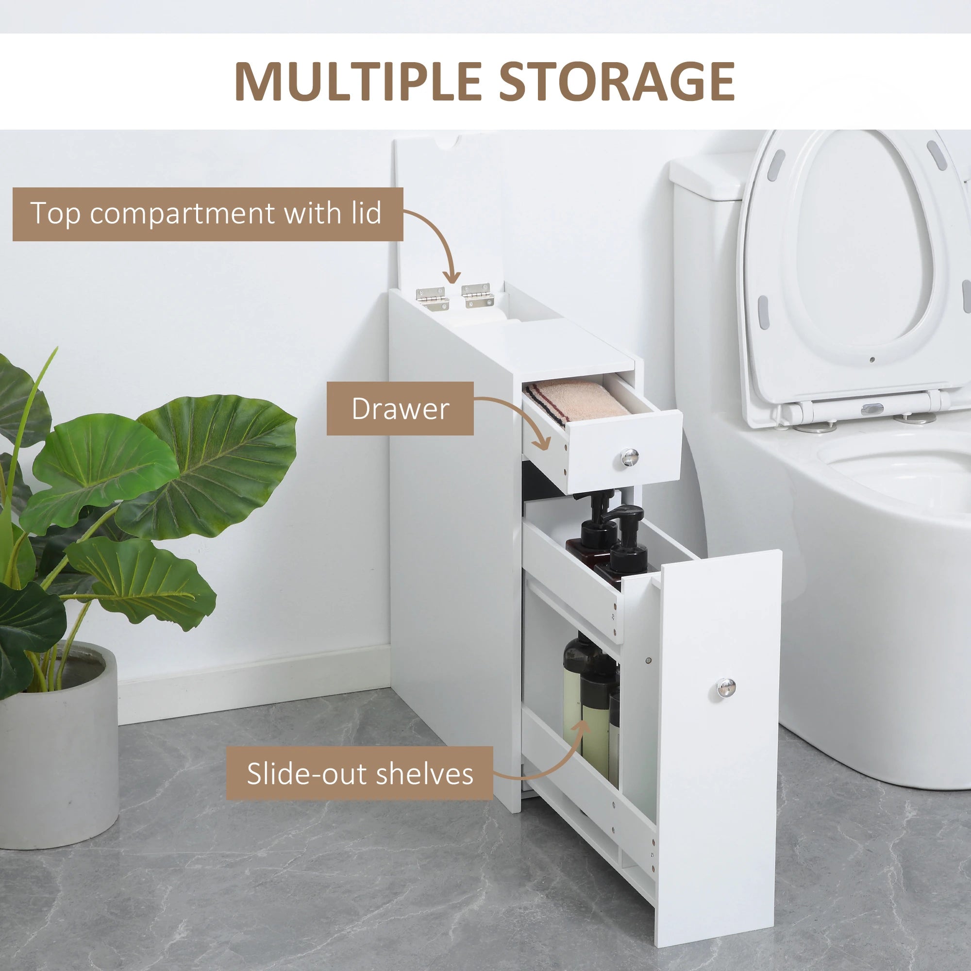 Space Saving Toilet Paper Cabinet, Narrow Bathroom Cabinet with Drawers, White Bathroom Cabinets at Gallery Canada