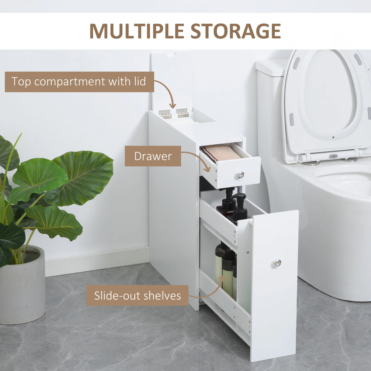 Space Saving Toilet Paper Cabinet, Narrow Bathroom Cabinet with Drawers, White Bathroom Cabinets at Gallery Canada