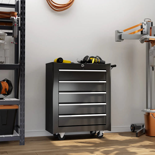 5 Drawer Roller Tool Chest, Lockable Mobile Toolbox, Workshop Storage, Black