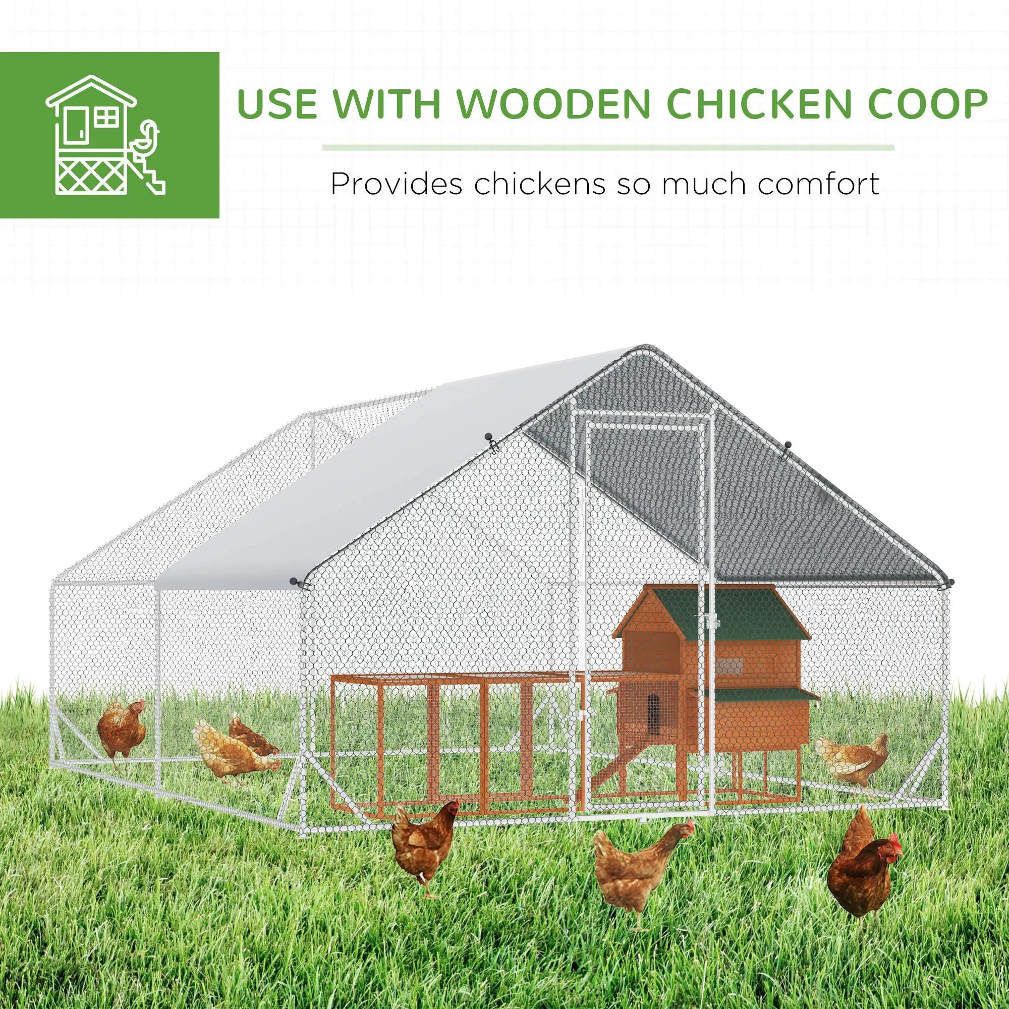 9.8' x 13.1' x 6.6' Chicken Coop, Outdoor Hen House, Cover, Lockable Door Chicken Coops at Gallery Canada