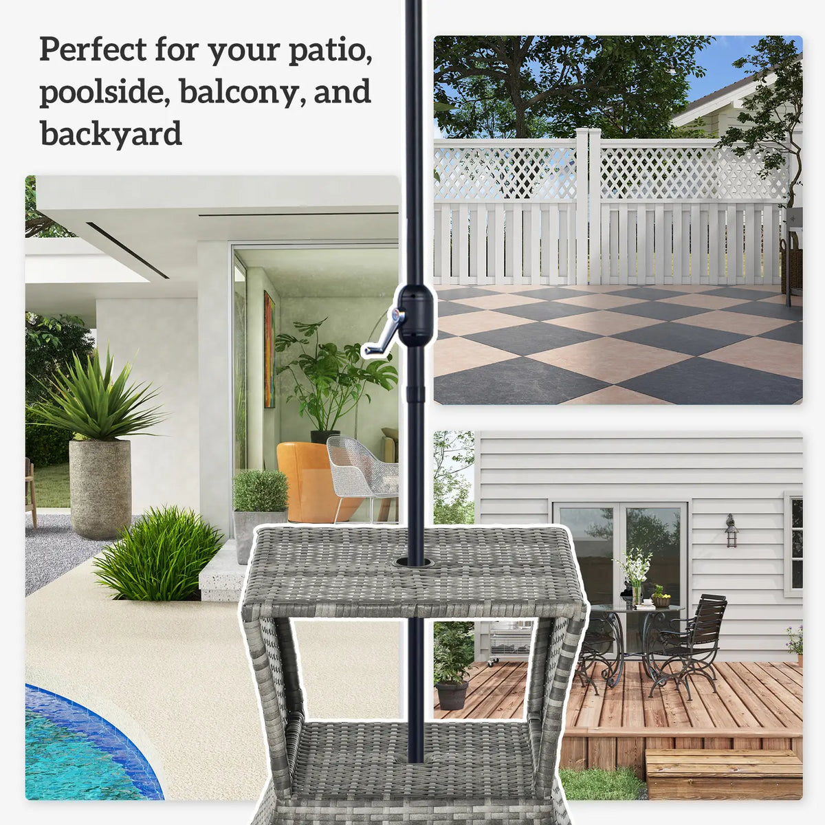 21.3" Square Rattan Side Table With Umbrella Hole, Grey Patio Side Tables at Gallery Canada