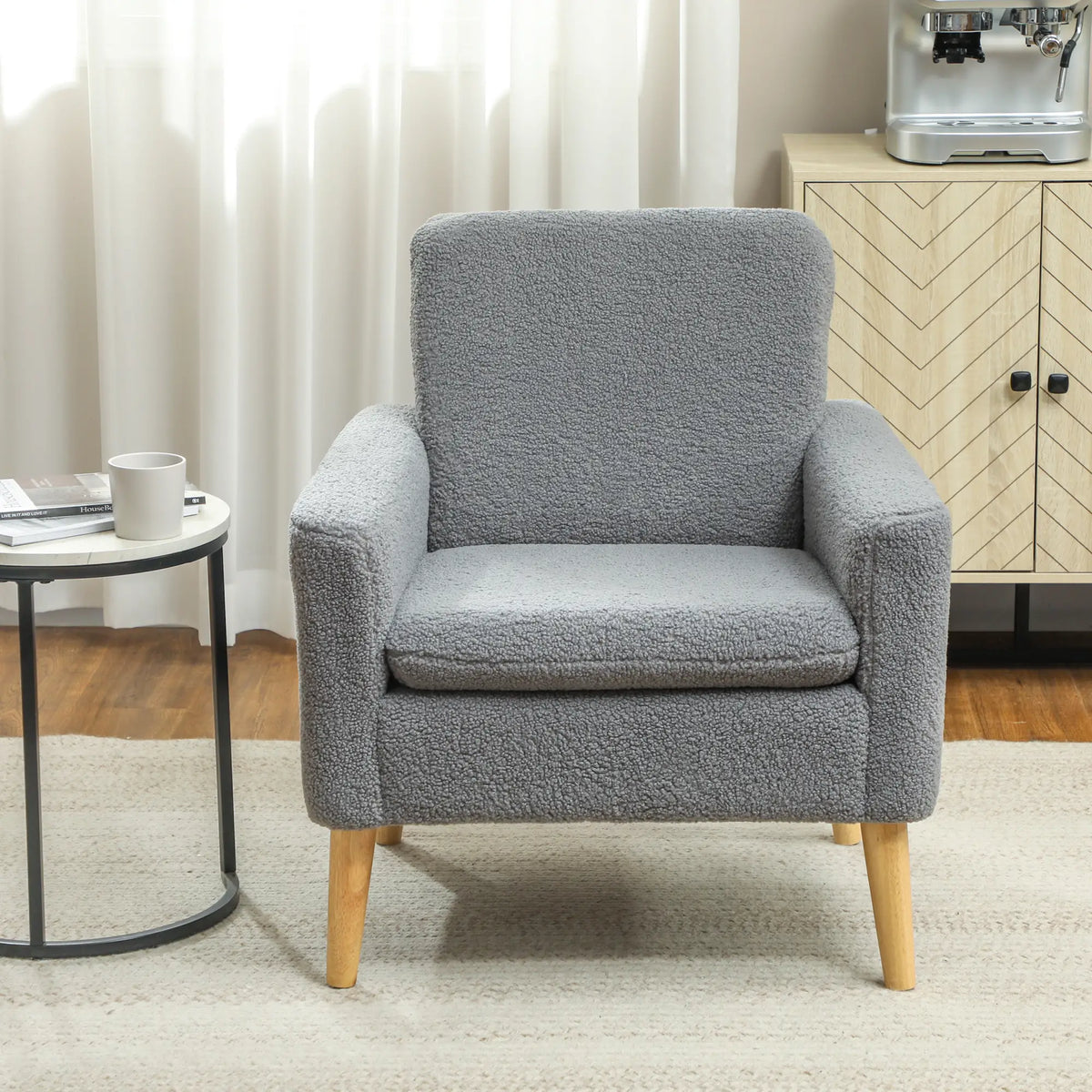 Modern Fabric Accent Chair, Upholstered Armchair with Wood Legs, Grey Accent Chairs at Gallery Canada