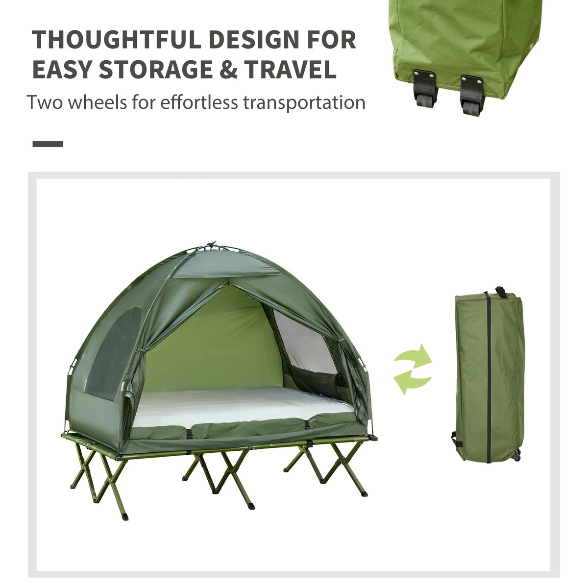 Camping Combo Tent Cot Air Mattress w/ Pump, Dark Green Camping Tents at Gallery Canada