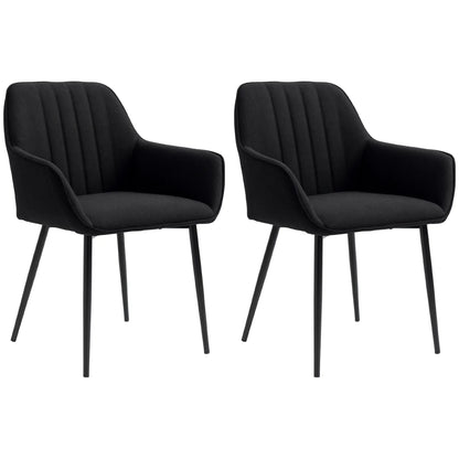 Dining Chairs Set of 2, Upholstered Linen Fabric, Metal Legs, Black Dining Chairs Black at Gallery Canada