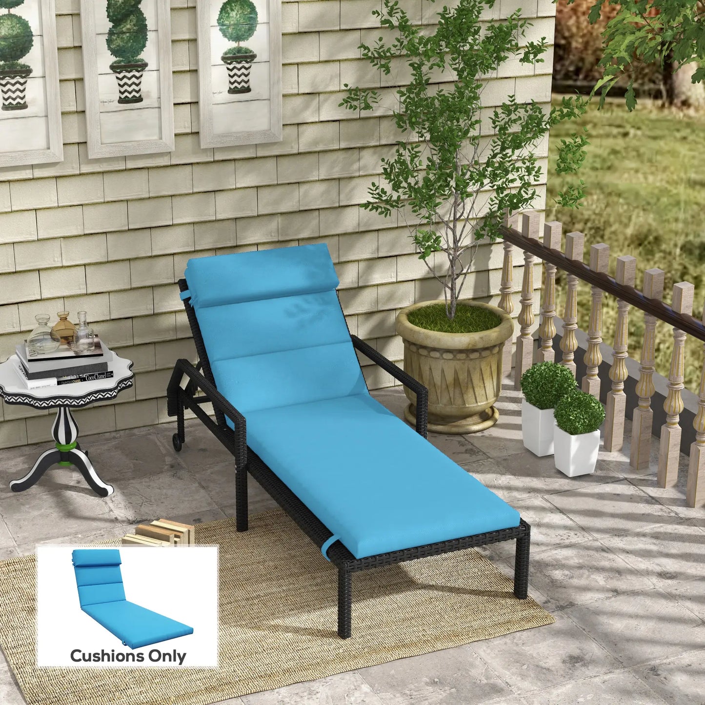 Patio Chaise Lounge Cushion, Sun Lounger Pad with Headrest, Turquoise Patio Chair Cushions at Gallery Canada