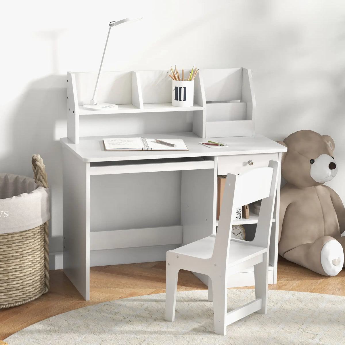 Kids Desk and Chair Set, Study Table for 5-8 Year Old, White Kids Desk Sets at Gallery Canada
