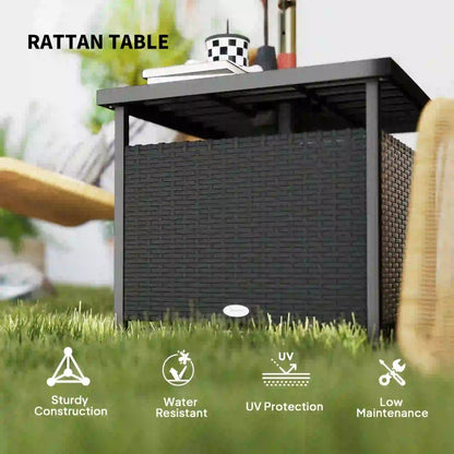 21.75" Outdoor Rattan Coffee Table, Umbrella Hole, Black Patio Side Tables at Gallery Canada