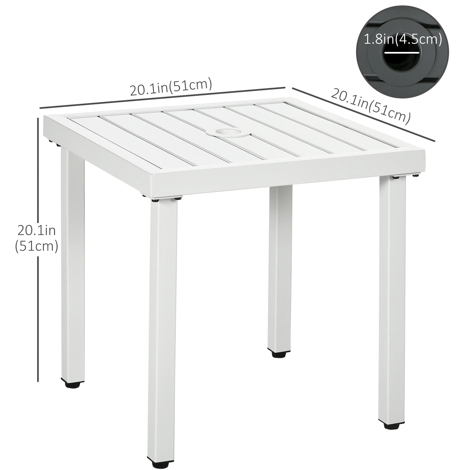 Patio Side Table With Umbrella Hole, Steel Frame, White Patio Side Tables at Gallery Canada