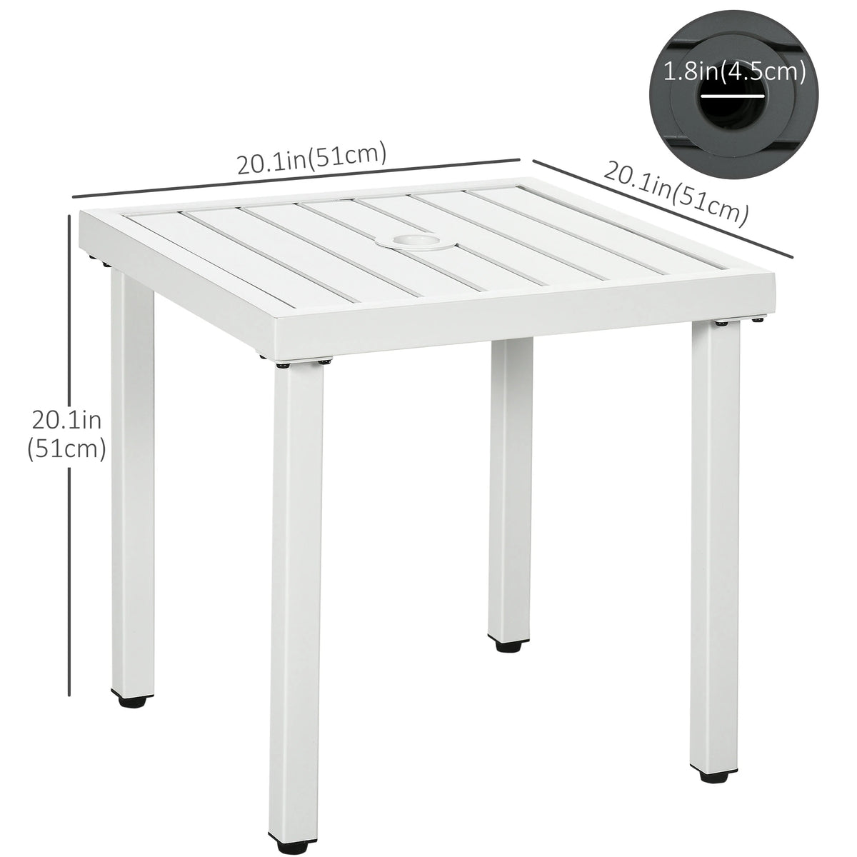 Patio Side Table With Umbrella Hole, Steel Frame, White Patio Side Tables at Gallery Canada