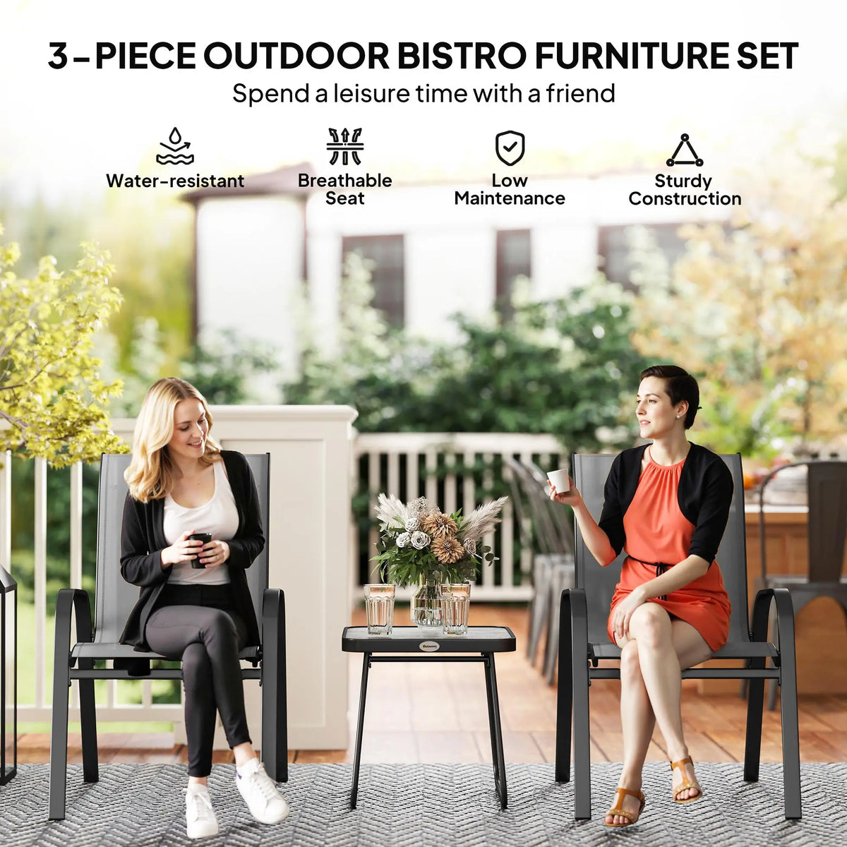 Outdoor Bistro Set, 3-Piece Patio Set, Mesh Fabric, Light Grey Bistro Sets at Gallery Canada
