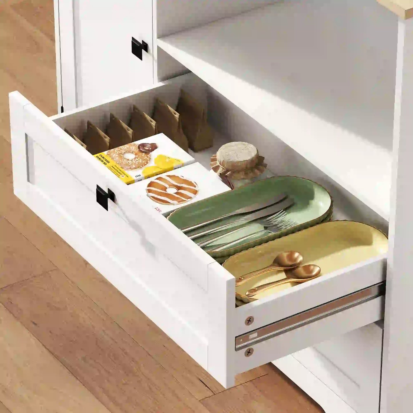 64" Tall Kitchen Pantry Cabinet, 3 Cabinets, 2 Drawers, White Kitchen Pantry Cabinets at Gallery Canada